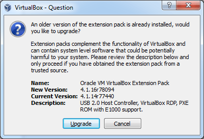 VBox Question, click Upgrade